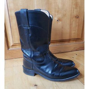 Justin Boots Black Leather  Roper Western Cowboy Women's 7.5 L3703 made in USA